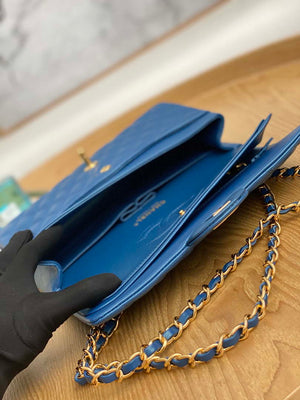 Chanel A01112 Flap Handbag Classic Grained shiny Calfskin Navy Blue Gold - Default Title - View 6