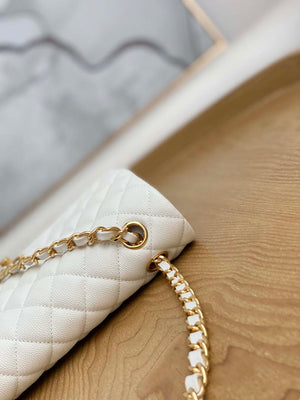 Chanel A01112 Flap Handbag Classic Grained shiny Calfskin White Gold - Default Title - View 8
