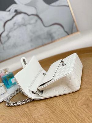 Chanel A01112 Flap Handbag Classic Grained shiny Calfskin White Silver - Default Title - View 6