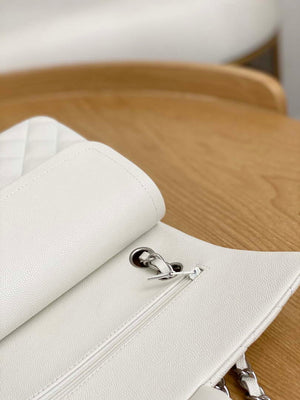 Chanel A01112 Flap Handbag Classic Grained shiny Calfskin White Silver - Default Title - View 7