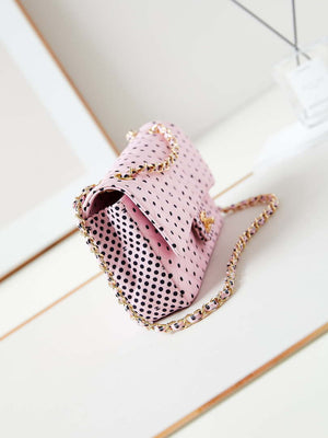 Chanel A01112 Flap Pink Fabric Printed with white raindrops - Default Title - View 3