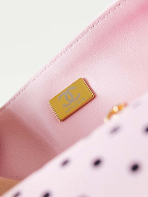Chanel A01112 Flap Pink Fabric Printed with white raindrops - Default Title - View 9