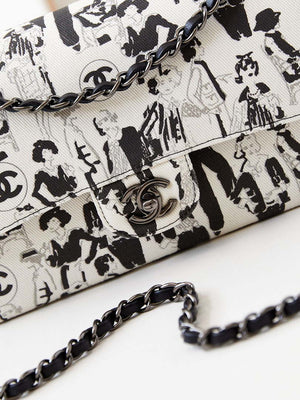 Chanel A01112 Flap White Fabric with Black Printed - Default Title - View 2