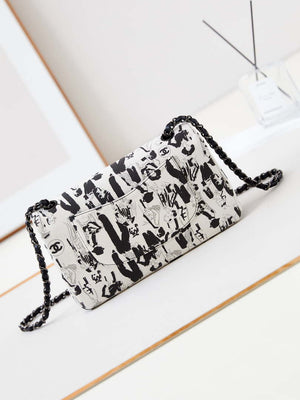Chanel A01112 Flap White Fabric with Black Printed - Default Title - View 4