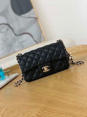 Chanel A01113 Flap Handbag Classic Bag Black Lambskin Gold With Ball - Default Title - View 1