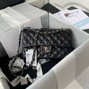 Chanel A01113 Flap Handbag Classic Bag Black Lambskin Silver - Default Title - View 1