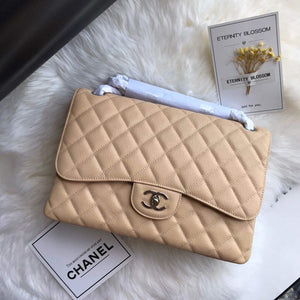 Chanel A01113 Maxi Flap Handbag Classic bag Grained shiny Calfskin gold Tan - Default Title - View 4