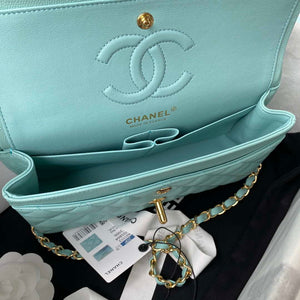 Chanel A01113 Flap Handbag Classic Bag Grained shiny Calfskin Lake Blue Gold - Default Title - View 7
