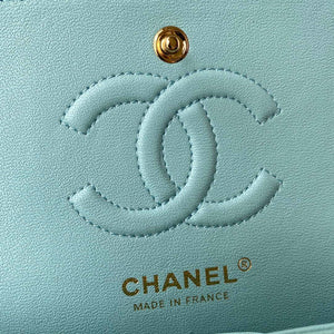 Chanel A01113 Flap Handbag Classic Bag Grained shiny Calfskin Lake Blue Gold - Default Title - View 8