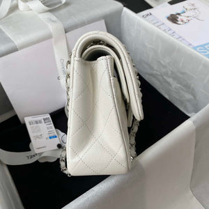 Chanel A01113 Flap Handbag Classic Bag Grained shiny Calfskin White Silver - Default Title - View 5