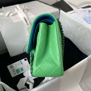 Chanel A01113 Flap Handbag Classic Bag Green Lambskin with Blue Hardware - Default Title - View 5
