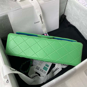 Chanel A01113 Flap Handbag Classic Bag Green Lambskin with Blue Hardware - Default Title - View 6