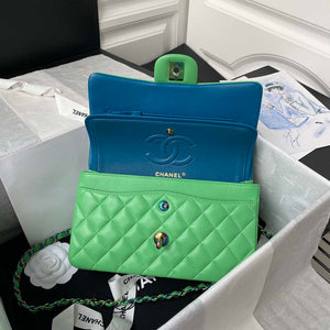 Chanel A01113 Flap Handbag Classic Bag Green Lambskin with Blue Hardware - Default Title - View 7