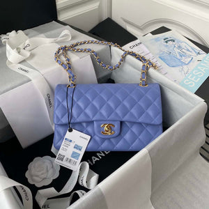 Chanel A01113 Flap Handbag Classic Bag Lambskin Purple Gold - Default Title - View 1