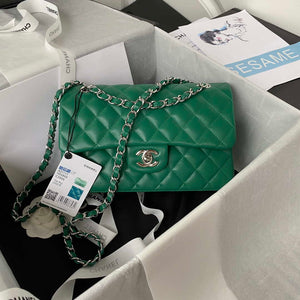 Chanel A01113 Flap Handbag Classic Bag Lambskin Green Silver - Default Title - View 1