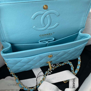 Chanel A01113 Flap Handbag Classic Bag Lake Blue Lambskin Gold - Default Title - View 7