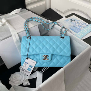 Chanel A01113 Flap Handbag Classic Bag Lake Blue Lambskin Silver - Default Title - View 1