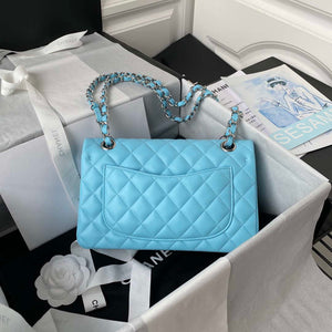 Chanel A01113 Flap Handbag Classic Bag Lake Blue Lambskin Silver - Default Title - View 2