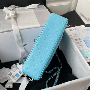 Chanel A01113 Flap Handbag Classic Bag Lake Blue Lambskin Silver - Default Title - View 6