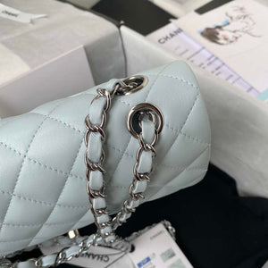Chanel A01113 Flap Handbag Classic Bag Lambskin Light Blue Silver - Default Title - View 4