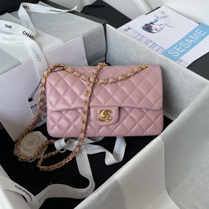 Chanel A01113 Flap Handbag Classic Bag Lambskin Light Pink Gold - Default Title - View 1