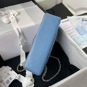 Chanel A01113 Flap Handbag Classic Bag Lambskin Sky Blue Gold - Default Title - View 5