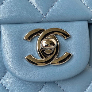 Chanel A01113 Flap Handbag Classic Bag Lambskin Sky Blue Silver - Default Title - View 3