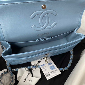 Chanel A01113 Flap Handbag Classic Bag Lambskin Sky Blue Silver - Default Title - View 6