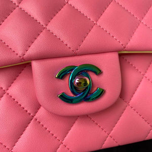 Chanel A01113 Flap Handbag Classic Bag Pink Lambskin with Blue Hardware - Default Title - View 3