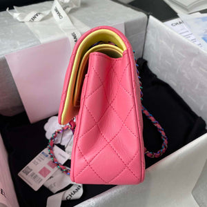 Chanel A01113 Flap Handbag Classic Bag Pink Lambskin with Blue Hardware - Default Title - View 5
