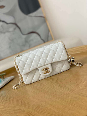 Chanel A01113 Flap Handbag Classic Bag White Lambskin Gold With Ball - Default Title - View 1