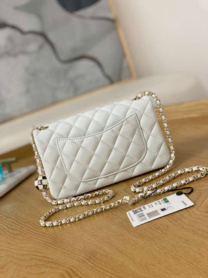 Chanel A01113 Flap Handbag Classic Bag White Lambskin Gold With Ball - Default Title - View 2