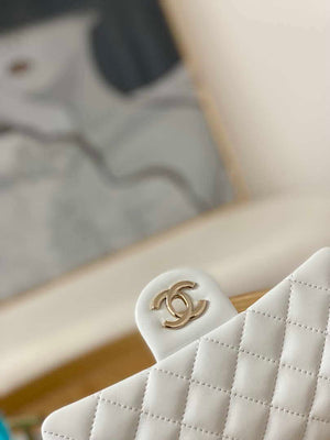 Chanel A01113 Flap Handbag Classic Bag White Lambskin Gold With Ball - Default Title - View 3
