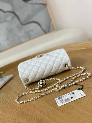 Chanel A01113 Flap Handbag Classic Bag White Lambskin Gold With Ball - Default Title - View 6