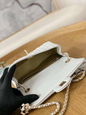 Chanel A01113 Flap Handbag Classic Bag White Lambskin Gold With Ball - Default Title - View 8