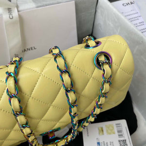 Chanel A01113 Flap Handbag Classic Bag Yellow Lambskin with Blue Hardware - Default Title - View 6