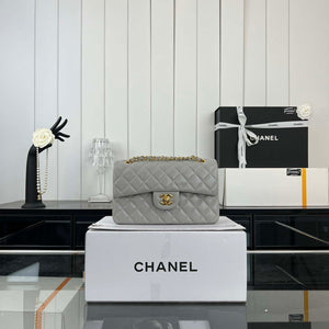 Chanel A01117 Flap Handbag Classic Bag Gray Lambskin - Gold - View 1