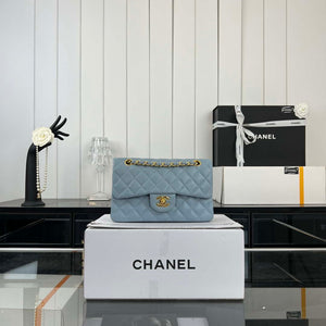 Chanel A01117 Flap Handbag Classic Bag Ligth Blue Lambskin - Gold - View 1