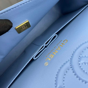 Chanel A01117 Flap Handbag Classic Bag Blue Lambskin - Gold - View 9