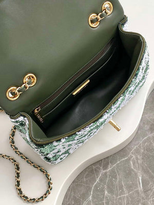 Chanel A09888 25C Evening Green & white sequin mini AS4561 limited edition Lambskin - Default Title - View 8
