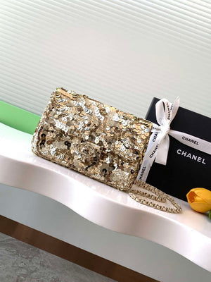 Chanel A09888 25C Evening Gold sequin mini AS4561 limited edition Lambskin - Default Title - View 1
