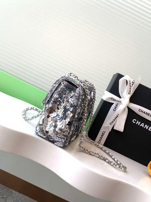 Chanel A09888 25C Evening Silver sequin mini AS4561 limited edition Lambskin - Default Title - View 2