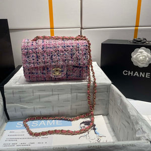 Chanel A1116 Mini Flap Classic Handbag Tweed & Gold-Tone Metal Pink - Default Title - View 1