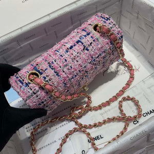 Chanel A1116 Mini Flap Classic Handbag Tweed & Gold-Tone Metal Pink - Default Title - View 3