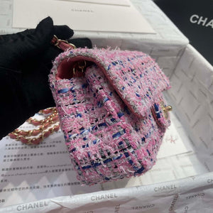 Chanel A1116 Mini Flap Classic Handbag Tweed & Gold-Tone Metal Pink - Default Title - View 4