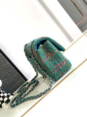Chanel A1116 Mini Flap Classic Handbag Tweed & Silver-Tone Metal Green - Default Title - View 2