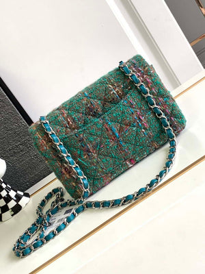 Chanel A1116 Mini Flap Classic Handbag Tweed & Silver-Tone Metal Green - Default Title - View 3