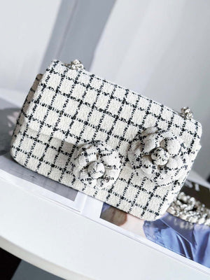 Chanel A1116 Mini Flap Classic Handbag Tweed & Silver-Tone Metal White - Default Title - View 1
