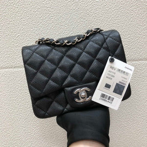 Chanel A35200 Mini Flap Bag 17cm Grained Calfskin Black Silver - Default Title - View 1