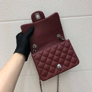 Chanel A35200 Mini Flap Bag 17cm Grained Calfskin Wine Red Silver - Default Title - View 7
